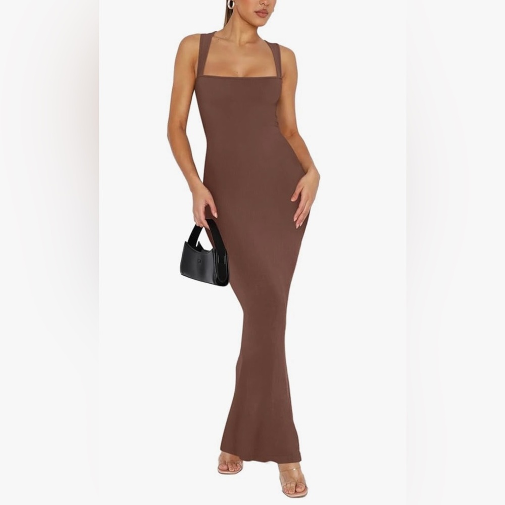 REORIA Elegant Brown Sleeveless Maxi Dress